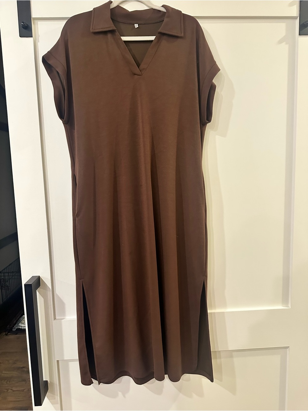 Casual V-Neck Maxi Shirt Dress in Chocolate Brown - Picture 4 of 10